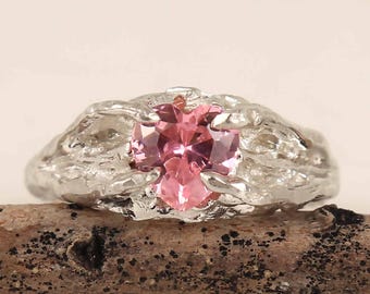 Herz Rosa CZ Sterling Silber Ring, Zweig Statement Ring