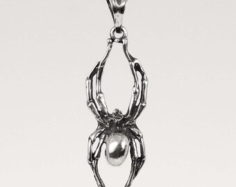 Spinhanger, geoxideerd sterlingzilver, gotische spinachtige ketting, handgemaakte spinsieraden, uniek Halloweencadeau voor hem of haar