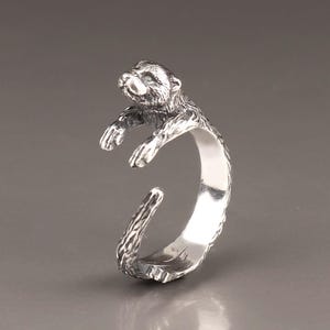 Otter Ring, Sterling Silver Adjustable Handmade Jewelry, Nature Gift for Animal Lovers