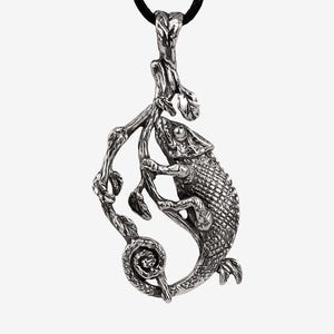 Sterling Silver Chameleon Necklace: Reptile Lizard Pendant, Wildlife Jewelry