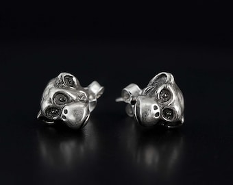 Pendientes de plata de ley hechos a mano con diseño de mono y chimpancé.