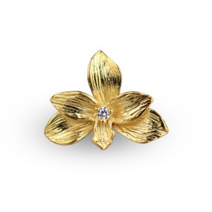 Orchid Ring Gold Plated Sterling Silver, Elegant Floral Ring with Cubic Zirconia, Botanical Jewelry