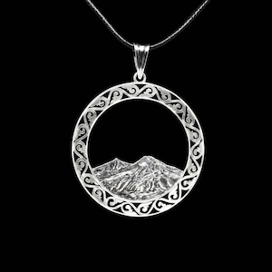 Sterling Silver Mount Ararat Pendant, Armenian Mountain Necklace, Handmade Landscape Jewelry, Nature Circle Charm, Gift for Her and Him