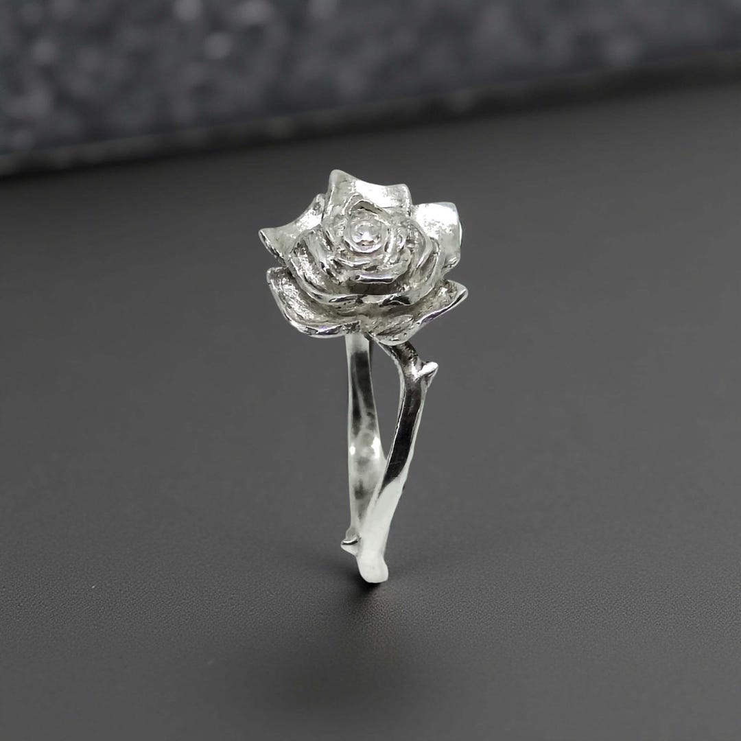 Sterling Silver Rose Ring, Handmade Flower Jewelry for Women, Romantic ...