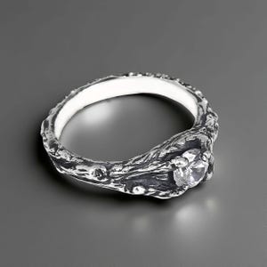 Twig Engagement Ring Sterling Silver, Rustic Branch Ring with Cubic Zirconia, Nature Wedding Ring, Forest Ring, Woodland Jewelry Gift