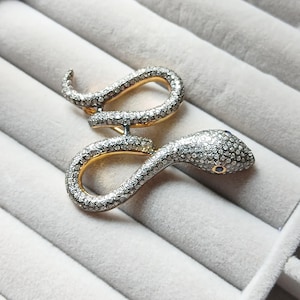 Rhinestone Snake Brooch: 925 Sterling Silver Serpent Pin