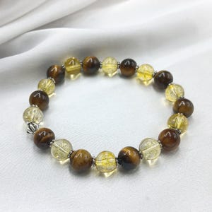 Citrine Crystal Bracelet, Natural Yellow Gemstone Stretch Bracelet For Wealth Positivity, Tiger Eye Bead, Healing Energy Jewelry For Her Him