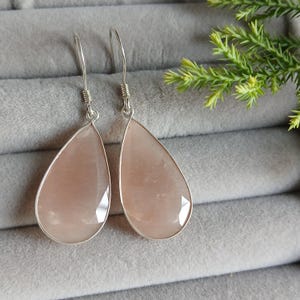 Peach Moonstone Pear Drop Earrings: 925 Sterling Silver Dangle