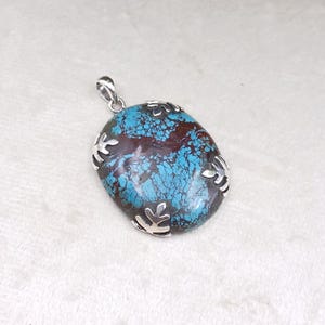Tibetan Turquoise Pendant: Sterling Silver Boho Gemstone