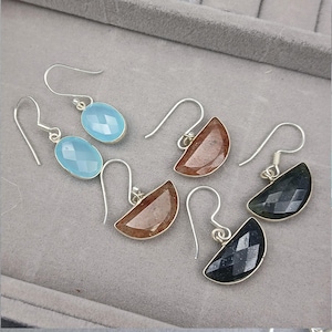 Sterling Silver Gemstone Earrings Set: Handmade Boho Jewelry