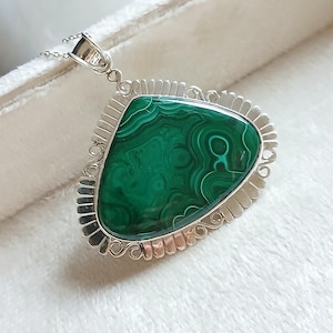 Malachite Heart Necklace: 925 Sterling Silver Pendant, Handmade Jewelry