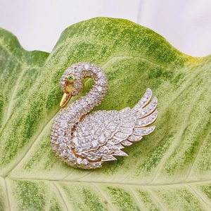 Crystal Swan Brooch Pin: 925 Sterling Silver Bird Jewelry