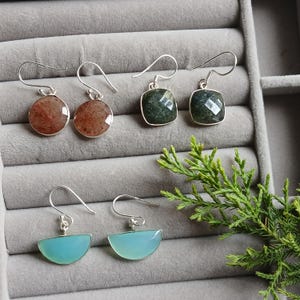 Sterling Silver Gemstone Earrings Set: Handmade Boho Jewelry