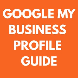 May include: A bright orange square graphic featuring the bold white text GOOGLE MY BUSINESS PROFILE GUIDE arranged in four lines. The design is clean and minimalist, utilising a high-contrast colour scheme with white sans-serif lettering.