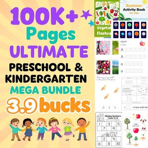 Plus de 100 000 pages Mega Bundle ultime pour les enfants d'âge préscolaire et maternelle | Feuilles de calcul, livres à colorier, jeux, cartes mémoire et plus encore ! seulement 3,9 dollars