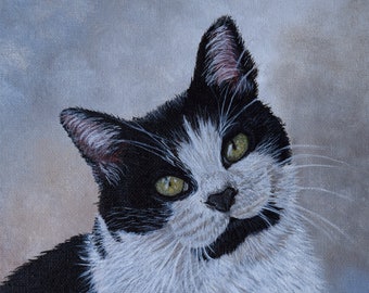 Custom Cat Portrait - yellow green eyes, long haired cat, cat painting, memorial portrait, family pet painting, cat merch, black cat