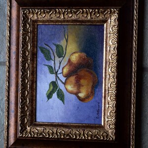 Pear Painting still life painting, fruit, leaves, branch, original acrylic painting image 2