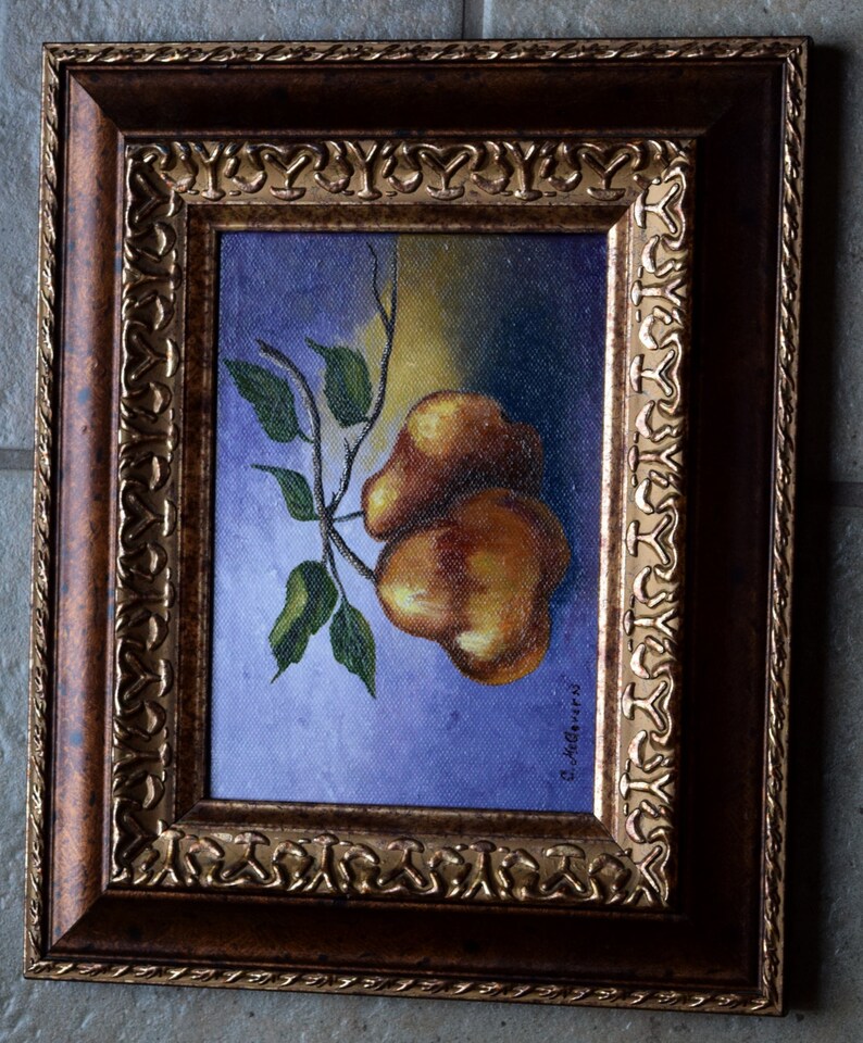 Pear Painting still life painting, fruit, leaves, branch, original acrylic painting image 2