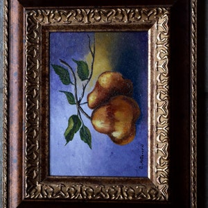 Pear Painting still life painting, fruit, leaves, branch, original acrylic painting image 4