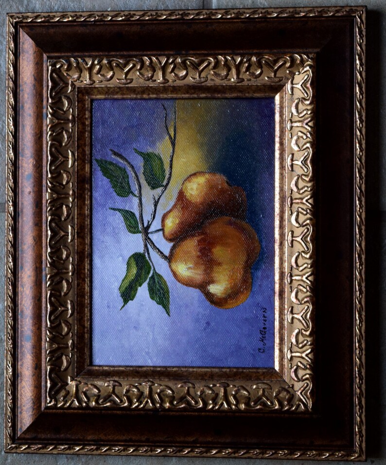 Pear Painting still life painting, fruit, leaves, branch, original acrylic painting image 4