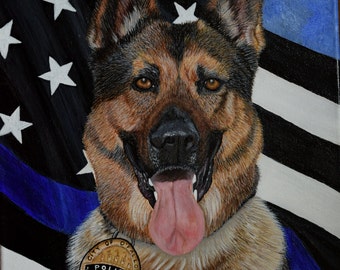 Custom Dog Painting with Custom Background / pet portrait / dog portrait form photo / K9 Hero / memorial pet gift / service dog painting