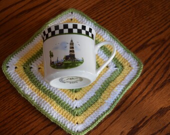 Nautical Coffee Mug & Coaster - Mug Rug, Coffee Cup, Trivet, Hot Pad