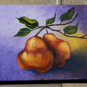 Pear Painting still life painting, fruit, leaves, branch, original acrylic painting image 3