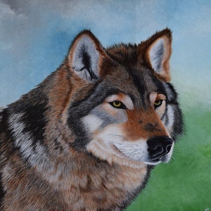 Wildlife Painting:  The Timber Wolf - original painting, nature, wildlife, dog, wolf, gray wolf, forest, wolf portrait