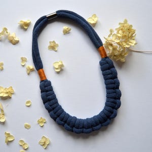 Simple Elegant Choker Bib Necklace in Blue, Bohemian Macrame Rope Statement Collar, Sustainable Handwoven Textile Jewelry