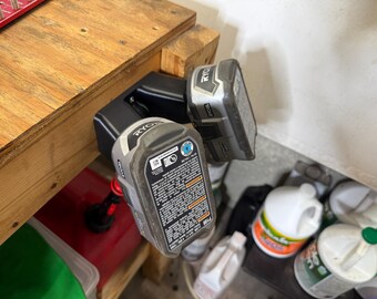 Duel Ryobi Batteriehalter | Halterungen an jeder Oberfläche, einschließlich Trockenbau | Helfer bei der Garagen- und Werkstatt-Einteilung |