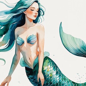 Mesmerizing  Mermaid, Minimalist Mermaid Wall Art, Whimsical Art, Dreamy Ocean Art,Delicate Mermaid,Fantasy Bathroom Decor, Digital Download
