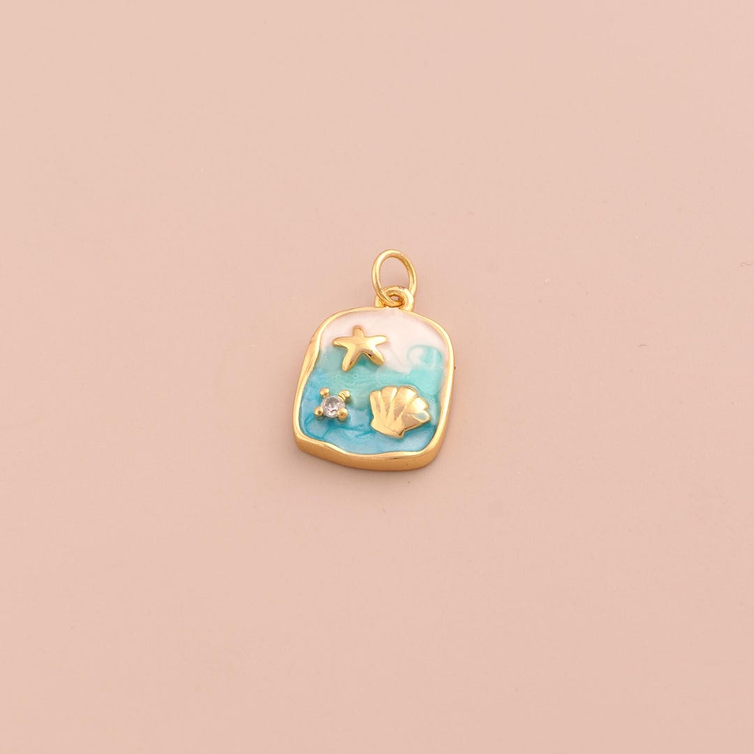 18K Gold Filled CZ Shell Charms,gold Enamel Starfish Pendant for DIY ...