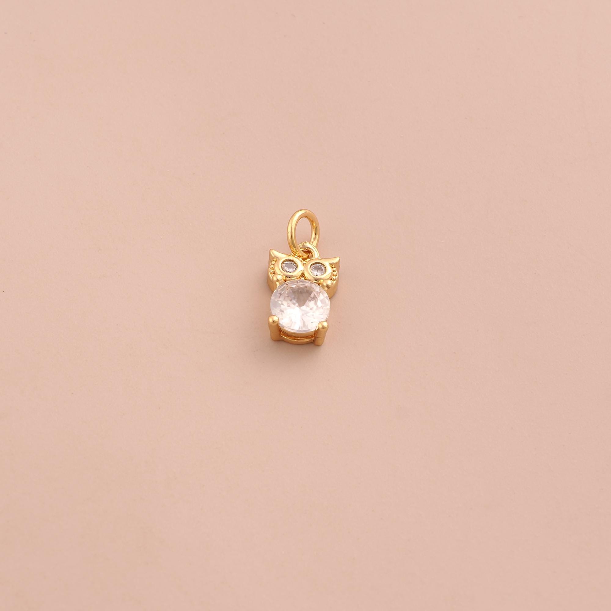 18K Gold Filled Owl Charms,Gold CZ Flying Pendant for DIY Jewelry Making Supply