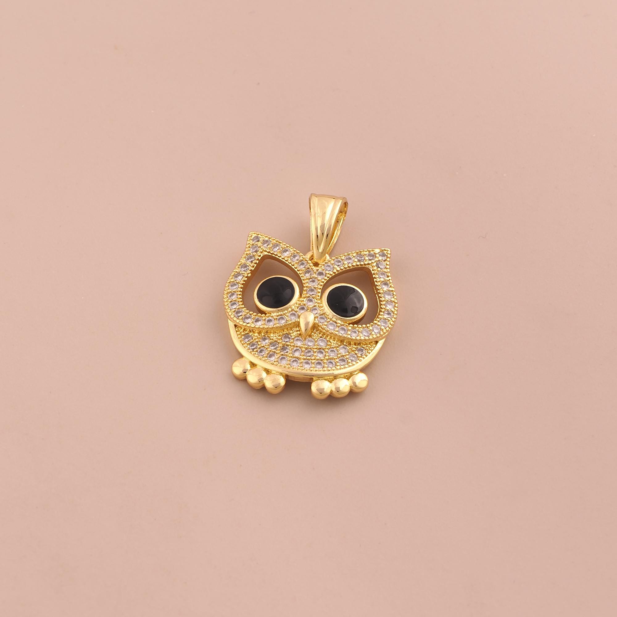 18K Gold Filled CZ Owl Charms,Gold Enamel Flying Pendant for DIY Jewelry Making Supply