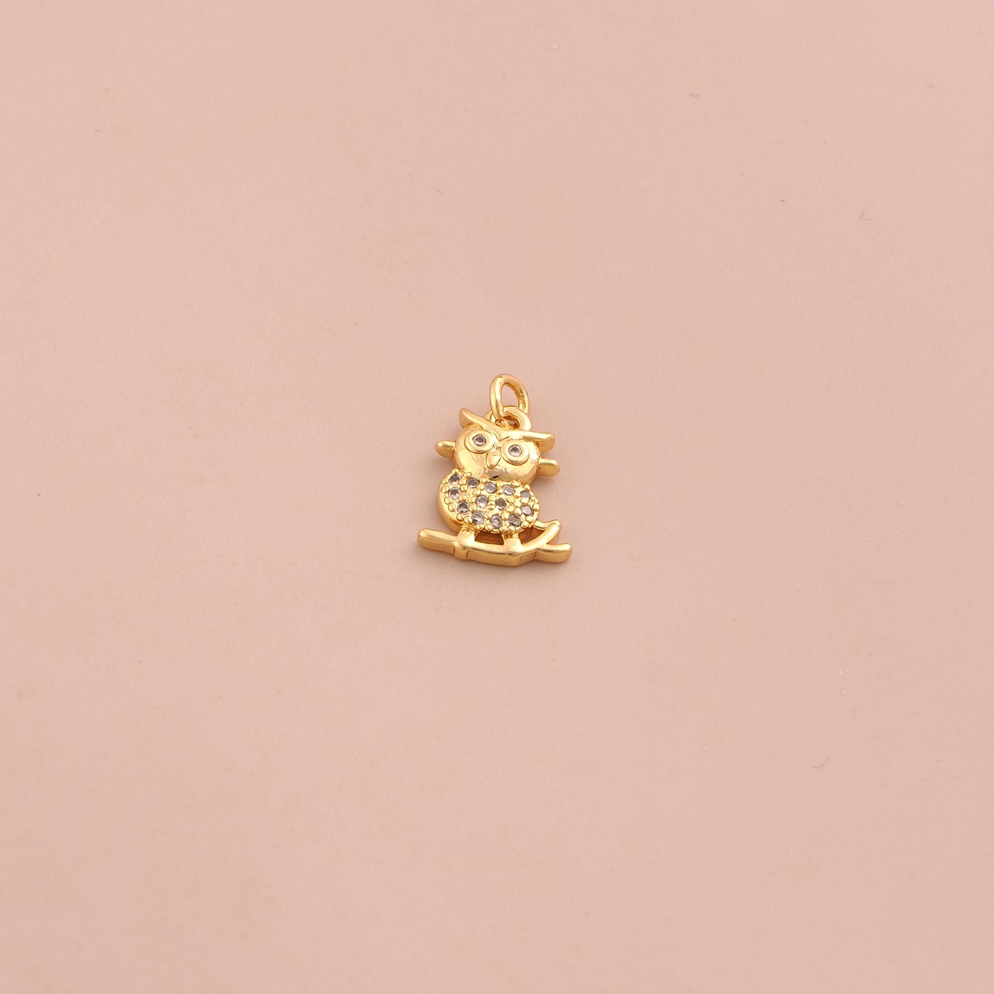 18K Gold Filled Owl Charms,Gold CZ Flying Pendant for DIY Jewelry Making Supply