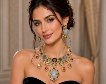 Conjunto de collar multicolor inspirado en Sabyasanchi.