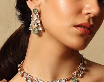 Exclusive mint green cz and mossinite with doublet stone necklace.