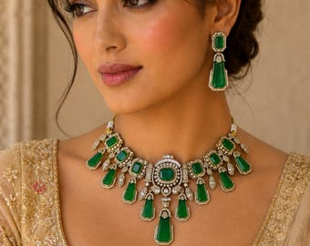 Green statement Kundan polki necklace .