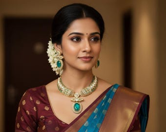 Green Doublet Stone Kundan Polki Necklace Set