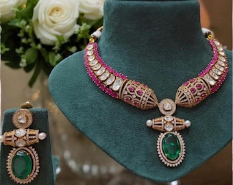Vibrant kundan polki designer necklace .