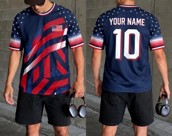 Custom USA Soccer Jersey, Personalized USA Football Shirt, Stars and Stripes Football Tee with Custom Name &Number, American Sports Fan Gift