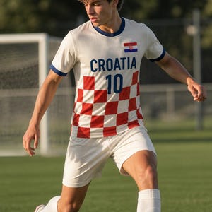 Kroatien Fotbollströja | Personlig Röd Vit Schackrutig Fantröja bild 4