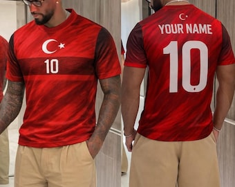 Personalisierte Turkiye Fußballfan 3D T-Shirt, Türkei Benutzerdefinierte Name Nummer Fußball Trikot Rotes Oberteil, Trikot für Anhänger