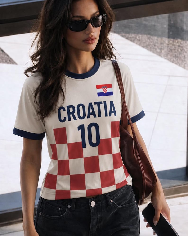 Kroatien Fotbollströja | Personlig Röd Vit Schackrutig Fantröja bild 3