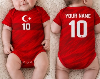 Türkiye Soccer Baby Bodysuit, Custom Name Number, 2026 Fan Version