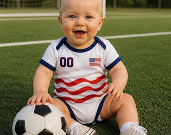 USA Baby Soccer Bodysuit Custom Name Number, American Flag Infant Outfit, Personalized Football Baby Jersey, Newborn Gift, 2026 Fan Version