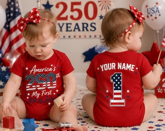 America's 250th My First 4th of July Baby Bodysuit, Patriotic USA Outfit