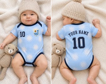 Uruguay Soccer Baby Bodysuit, Customizable Name Number