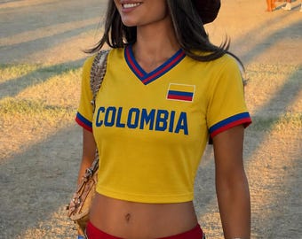 Colombia Football Croptop Jersey, Custom Name Soccer Shirt, Fan Apparel