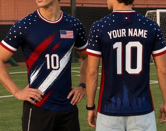 Custom USA Soccer Jersey, Personalized USA Football Shirt, Stars and Stripes Football Tee with Custom Name &Number, American Sports Fan Gift